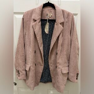 HEM AND THREAD PINK CORDUROY JACKET SIZE M NWT